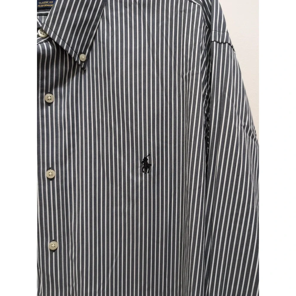 Polo Ralph Lauren Button Down Men XXL Gray White Striped Performance Classic Fit